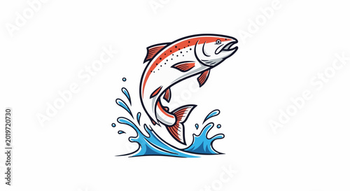 Free Download A stylized illustration of a leaping salmon in mid-air above splashing water - GFXLoad
