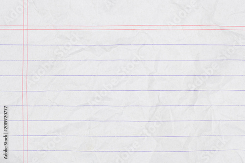 Foto Crumpled Lined Notebook Paper Texture Background Full Frame Blank White Exercise