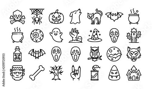 Bild auf Leinwand Modern spooky prank icon set with scary creatures spider and cactus vector illus