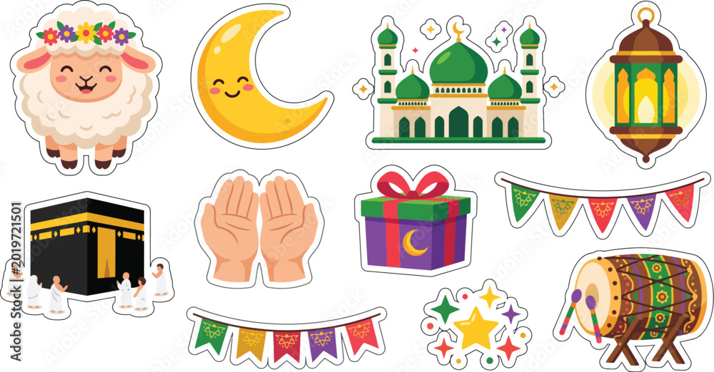 Fototapeta premium Eid al Adha Mubarak Islamic Festival Celebration Vector Illustration Flat Design