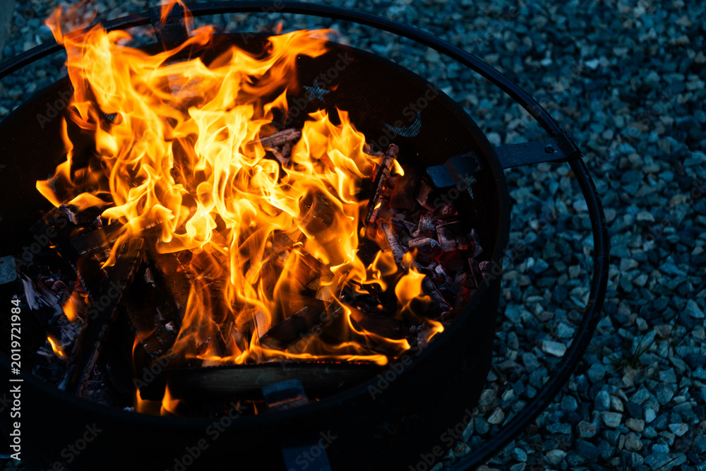 Obraz premium top view of fire burning for barbecue copy space