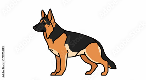 A cartoon German Shepherd dog in profile, standing on a white background