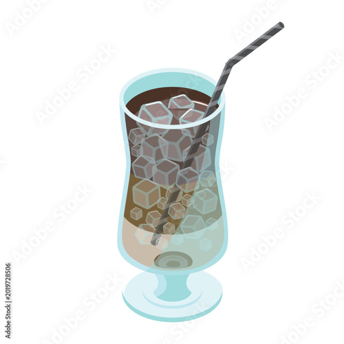 Quadro su tela 喫茶店のアイスカフェラテとストローのイラスト