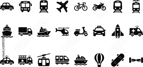 Photos Transportation and travel editable icon set with car, train, airplane and ship s
