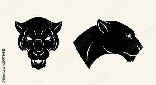Billede på lærred Set of powerful black panther head illustrations, fierce and majestic wildlife