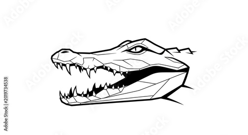 Alligator Head Silhouette, Open Mouth, Sharp Teeth, Vector Art, Fierce Predator