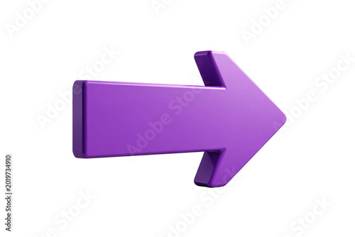 A 3D render of a purple arrow pointing right against a stark black background. It appears slightly elevated with soft shadowing