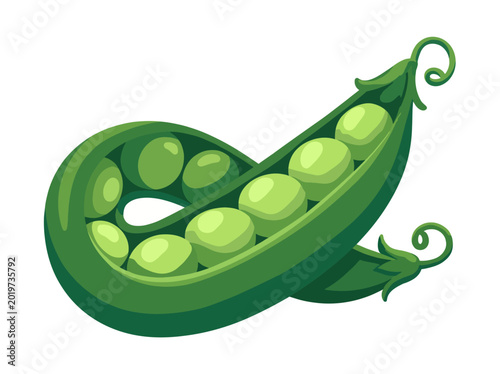 Foto The image features a visually appealing illustration of a pea pod containing plump green peas, emphasizing freshness, organic produce, and healthy eating with vibrant colors