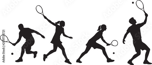 Cuadro en lienzo Vector illustration of dancing girls silhouettes featuring active people and ath