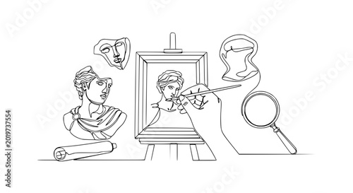 Fotografia Artist's Hand Painting Classical Sculpture Portrait on Easel, Art Supplies
