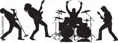 Canvas Print A vector illustration of a diverse musical group featuring dancing girls silhoue