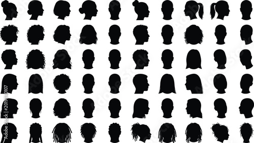 Photos Large collection of male and female head silhouette avatars with diverse hairsty
