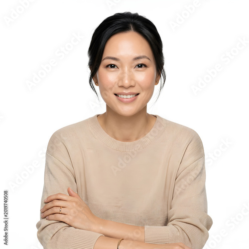 Calm Asian Mother Healthy Skin Portrait Isolated