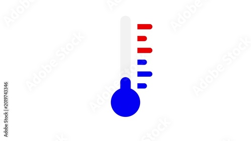 Motion graphic animation thermometer symbol. Red hot temperature symbol down falling
