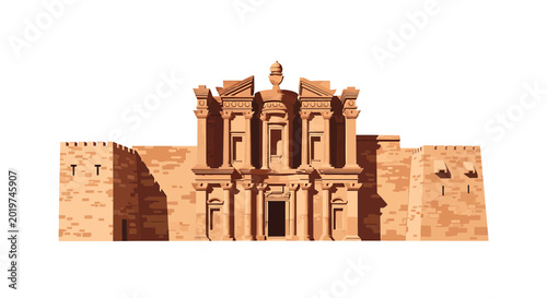 Ancient rock cut temple facade with sandstone architecture