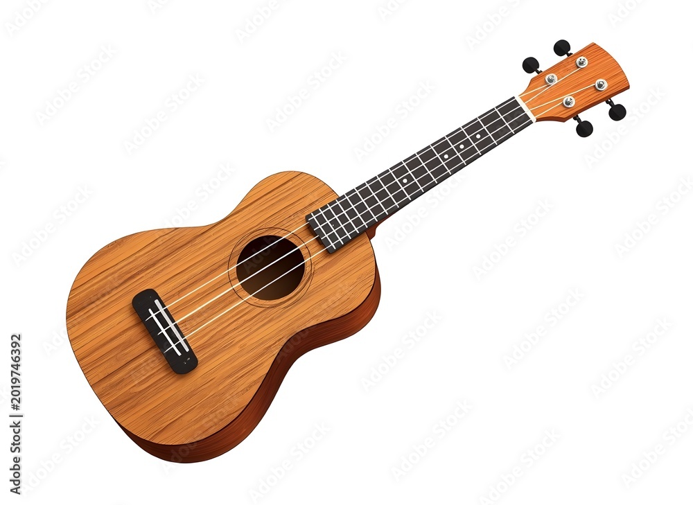 Naklejka premium Wooden Ukulele Musical Instrument Isolated on White Background.