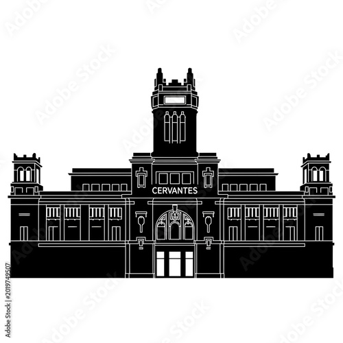 Historic European Theater Building Silhouette with Central Tower