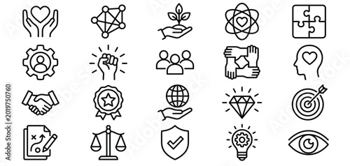 Tableau sur toile Core values as trust, integrity, environment, empowerment, strategy, morality an