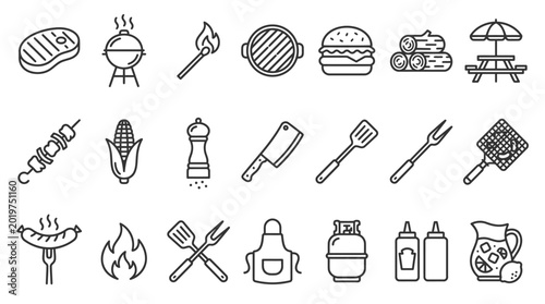 Fotografia BBQ barbecue and grill related editable stroke outline icons set isolated on white background flat vector illustration