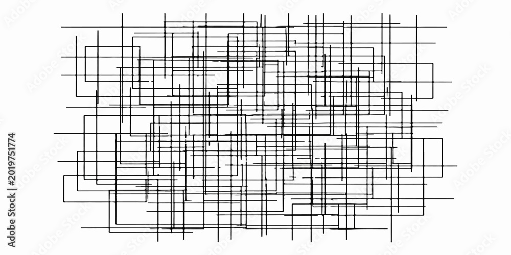 Fototapeta premium Modern black and white abstract geometric pattern featuring a technical architectural blueprint sketch and vector building line art for a professional construction project interior design wallpaper