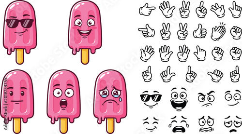 Tableau sur toile pink popsicle cartoon character creation kit with different face expressions and