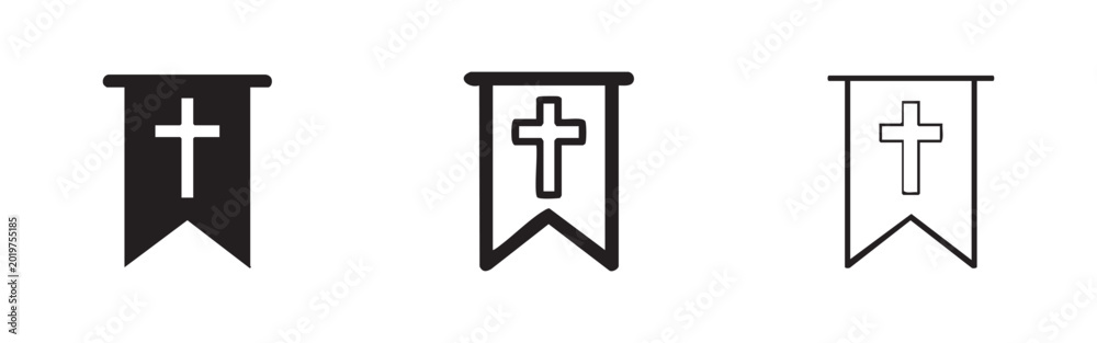 Obraz premium Christian Cross on Banner or Pennant Icons Set