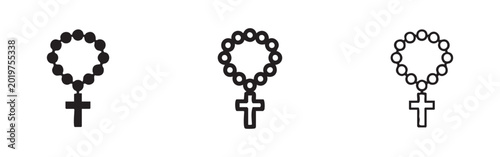 Quadro em tela Rosary beads with cross icon set