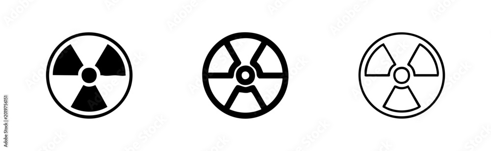 Obraz premium Radiation symbol icon set. Ionizing radiation warning signs in solid, outline, and hand-drawn styles.