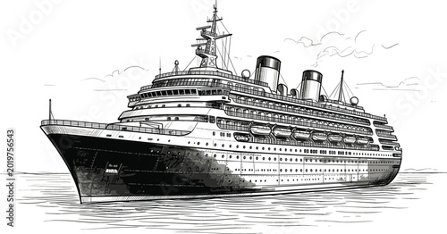 Photos Vintage engraved cruise ship illustration with detailed ocean liner sketch retro