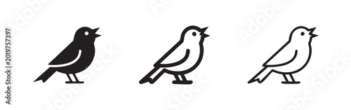 Bild auf Leinwand Singing bird icon set in solid, outline, and thin line styles