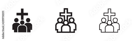 Obraz na plátne Christianity Congregation Icon Set: Solid, Outline, and Detailed
