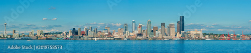 Long panorama of Seattle skyline from the Space Needle to the Port of Seattle, Washington state, USA