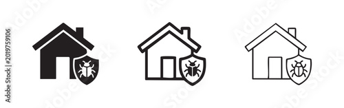Fotografía Pest control home protection icon set, house bug shield glyphs, insecticide service vector illustration