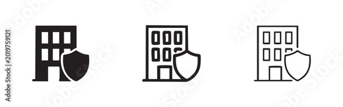 Tableau sur toile Building security shield icon set, property protection glyphs, corporate insurance vector illustration
