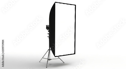 Professional photography softbox light modifier on a silver stand isolated on white