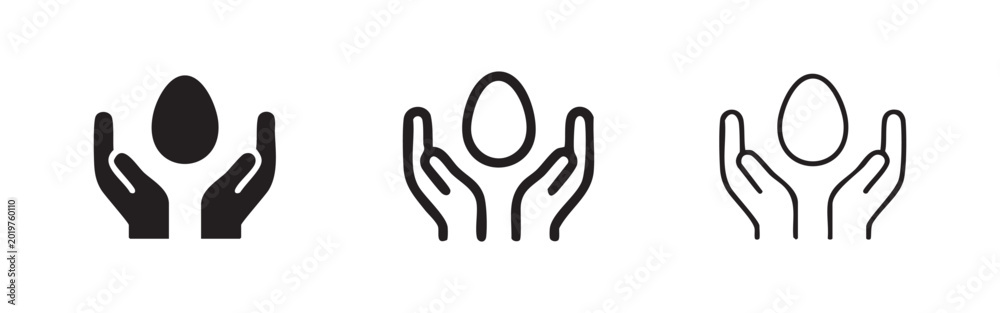 Obraz premium Hands Holding Easter Egg Icon Set in Solid and Outline Versions