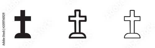 Schilderij op canvas Gravestone with Cross Icon Set for Cemetery and Memorial Concepts