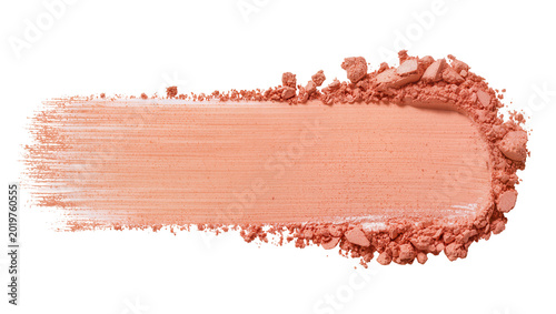 Obraz na płótnie Peach blush powder swatch with textured brush strokes, isolated on transparent b