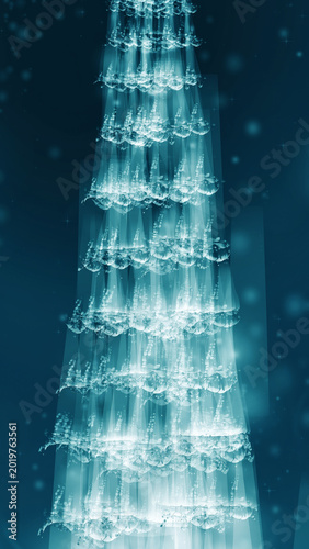 Underwater scene with a tall, illuminated coral or sea creature structure.