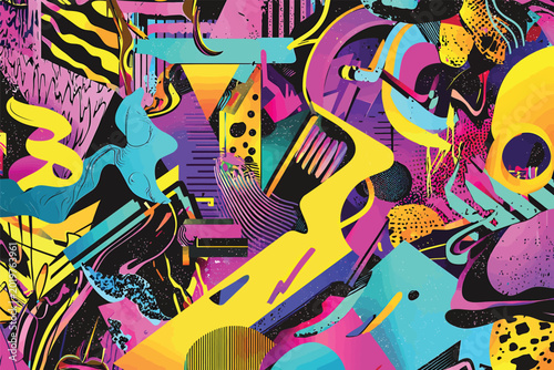 Vibrant Abstract Geometric Shapes And Patterns Vector Illustration.