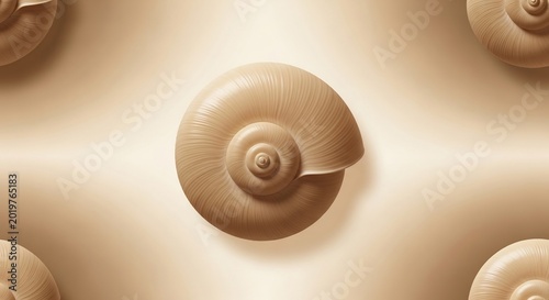 Close up of a spiral seashell pattern on a textured background.