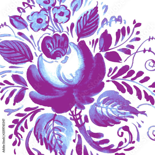 Fotografie Hand drawn watercolor blue floral decor