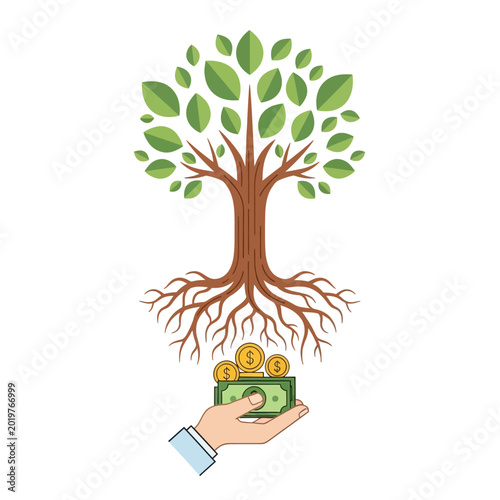 Investment tree: Growing money and wealth concept illustration