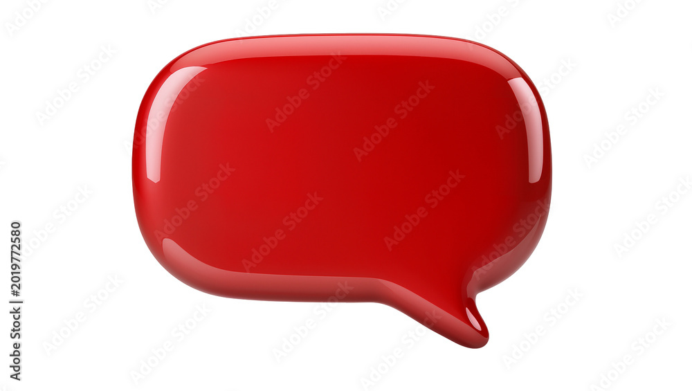 Naklejka premium Glossy red speech bubble, isolated on transparent background