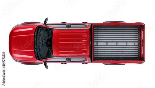 Canvastavla Shiny red pickup truck with black interior and bed cover, isolated on transparen