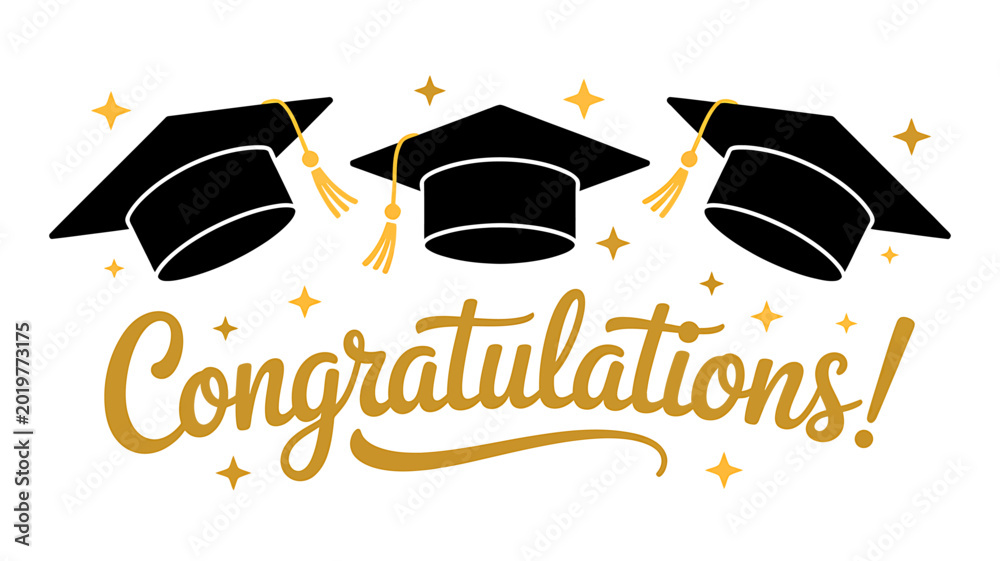 Obraz premium Celebration graphic with graduation caps and congratulations text design