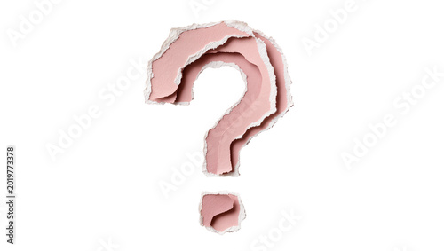 Photos Pink torn paper question mark symbol, isolated on transparent background