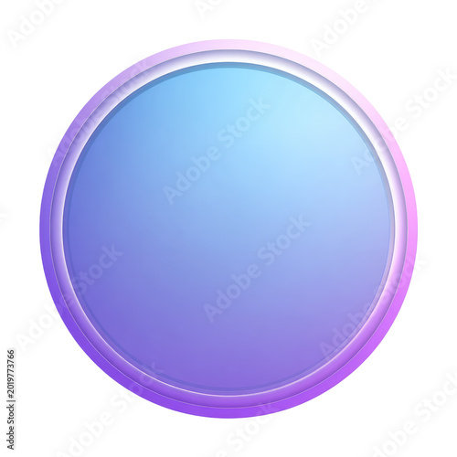 A luminous, three-dimensional circle with concentric rings, featuring a gradient from vibrant purple to soft blue. Its a blank button