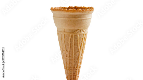 Crispy waffle ice cream cone with textured surface, isolated on transparent background
