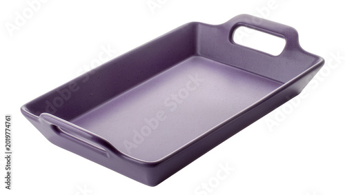 Fotografía Purple ceramic rectangular baking dish with handles, isolated on transparent bac